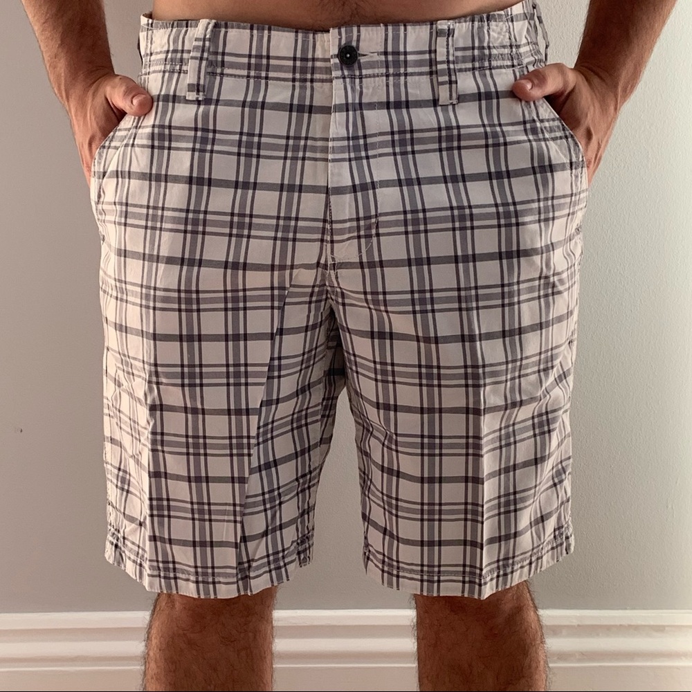 White and gray express plaid shorts